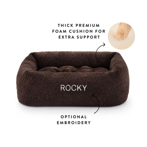 Chocolate Recycled Sherpa Bolster Dog Bed