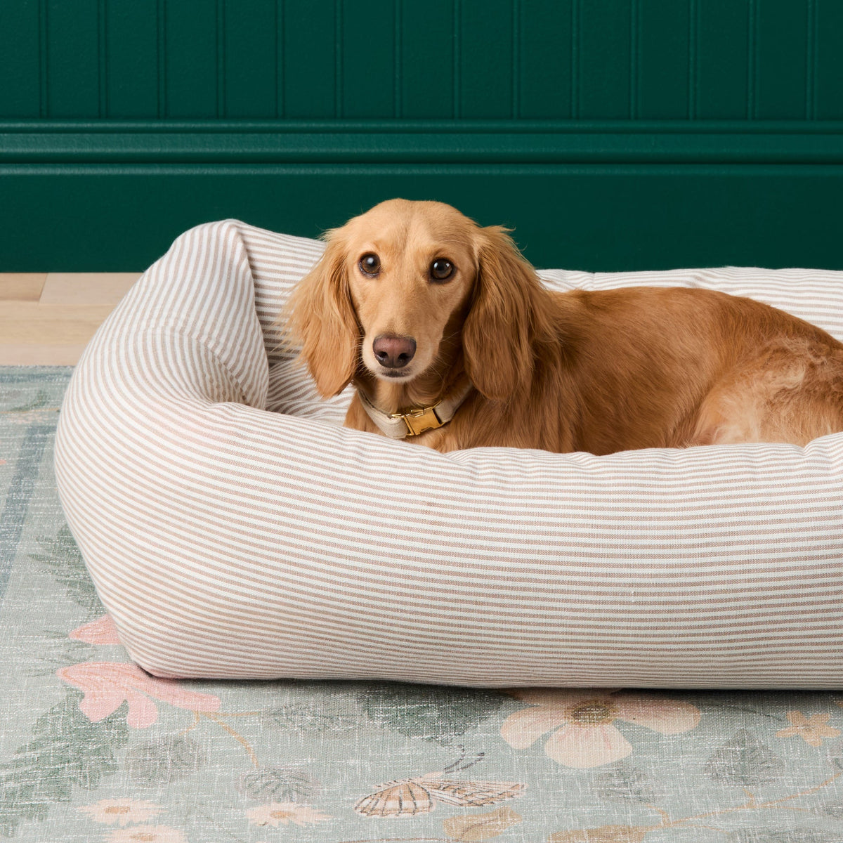 Mushroom Brown Stripe Bolster Dog Bed