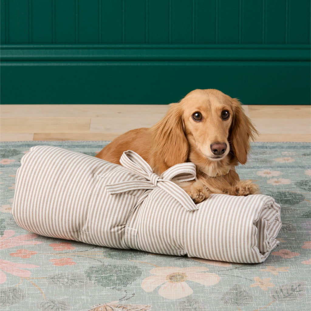 Mushroom Brown Stripe Bolster Dog Bed